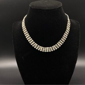 Vintage Rhinestone Three Layer Choker Necklace Hook Clasp